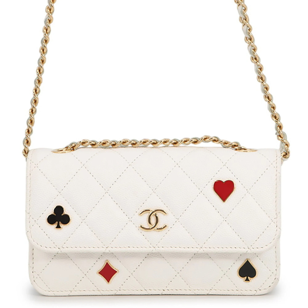 CHANEL Authentic White Caviar Leather Logo Wallet
